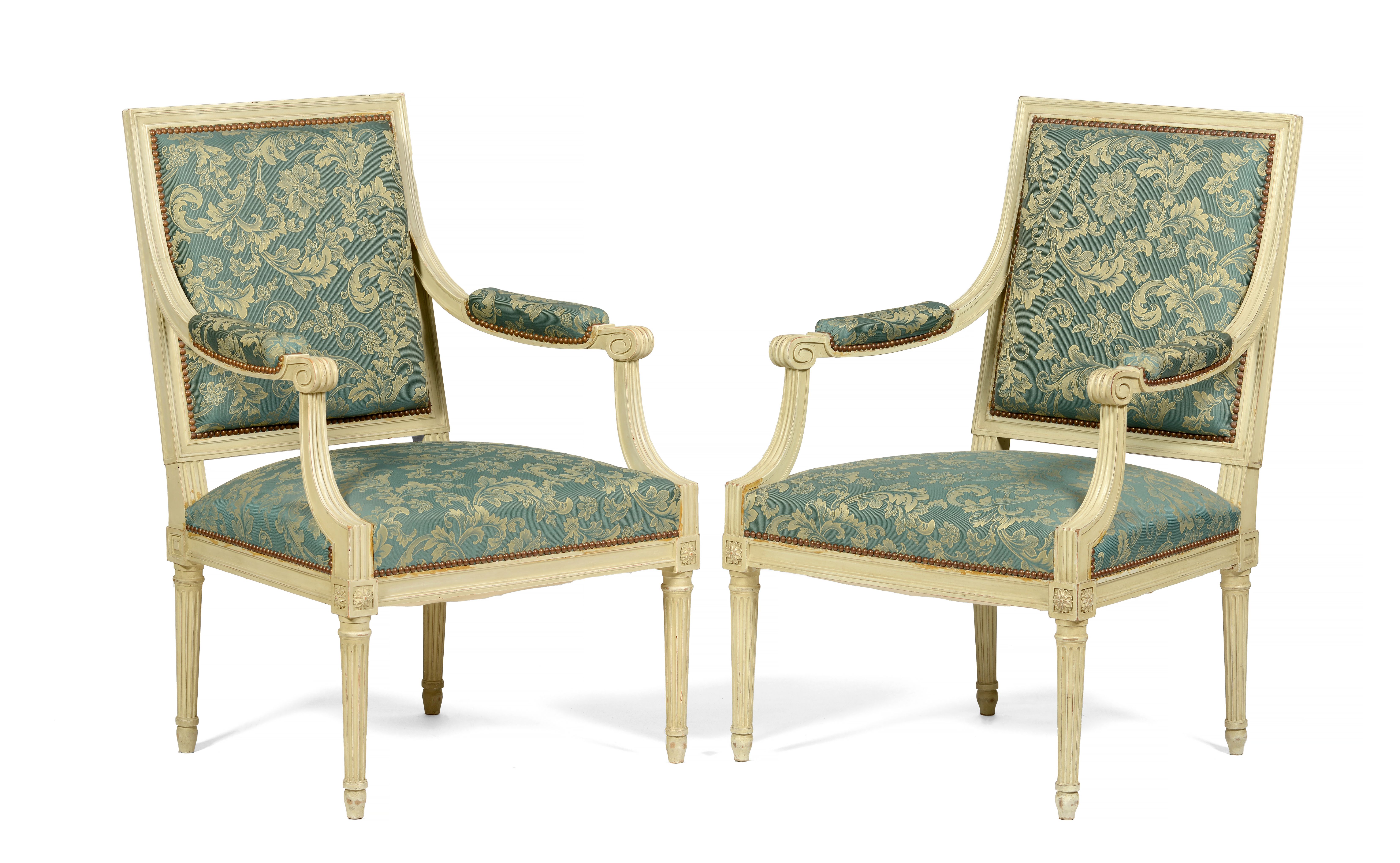 A pair of Louis XVI style fauteuils