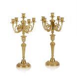 A pair of Raingo Frères five branch candelabra