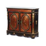 A Boulle style Napoleon III low cabinet, Ebonised wood, Gilt metal and turtle shell inlaid