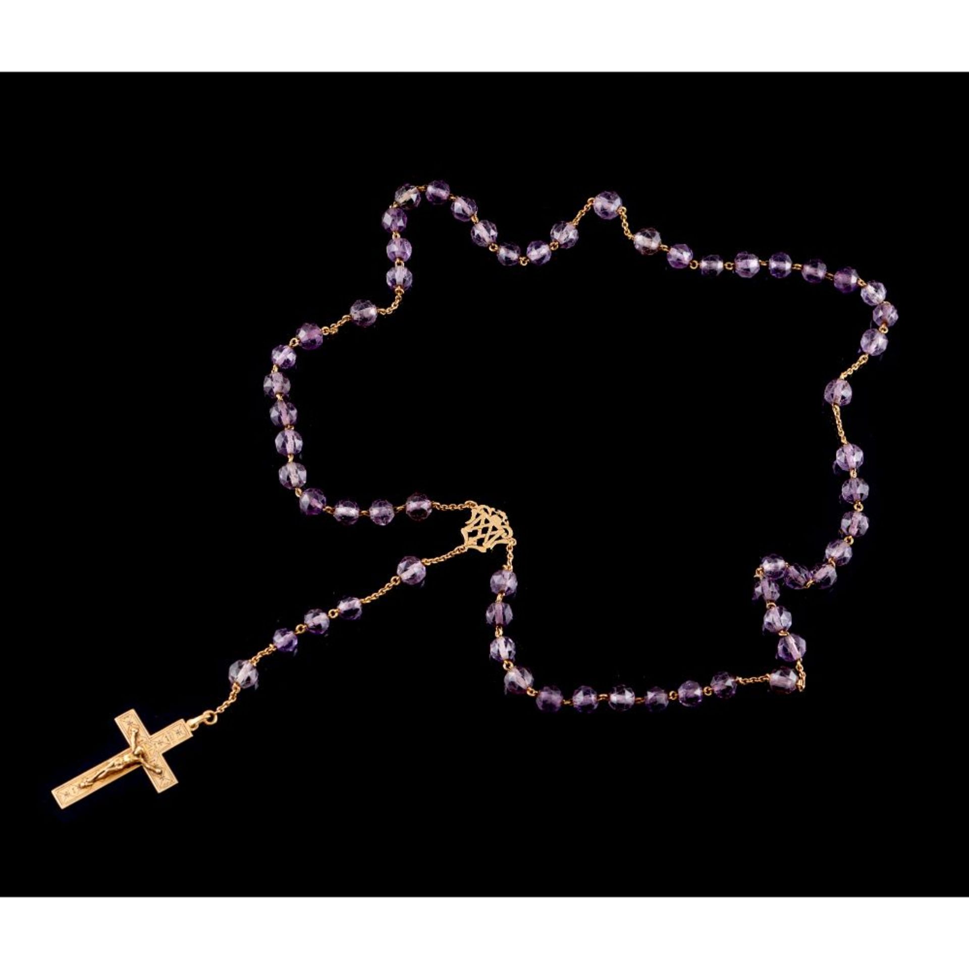 A Rosary, Gold 800/000, Interspersed with faceted amethyst beads, Oporto hallmark (1938-1984) and