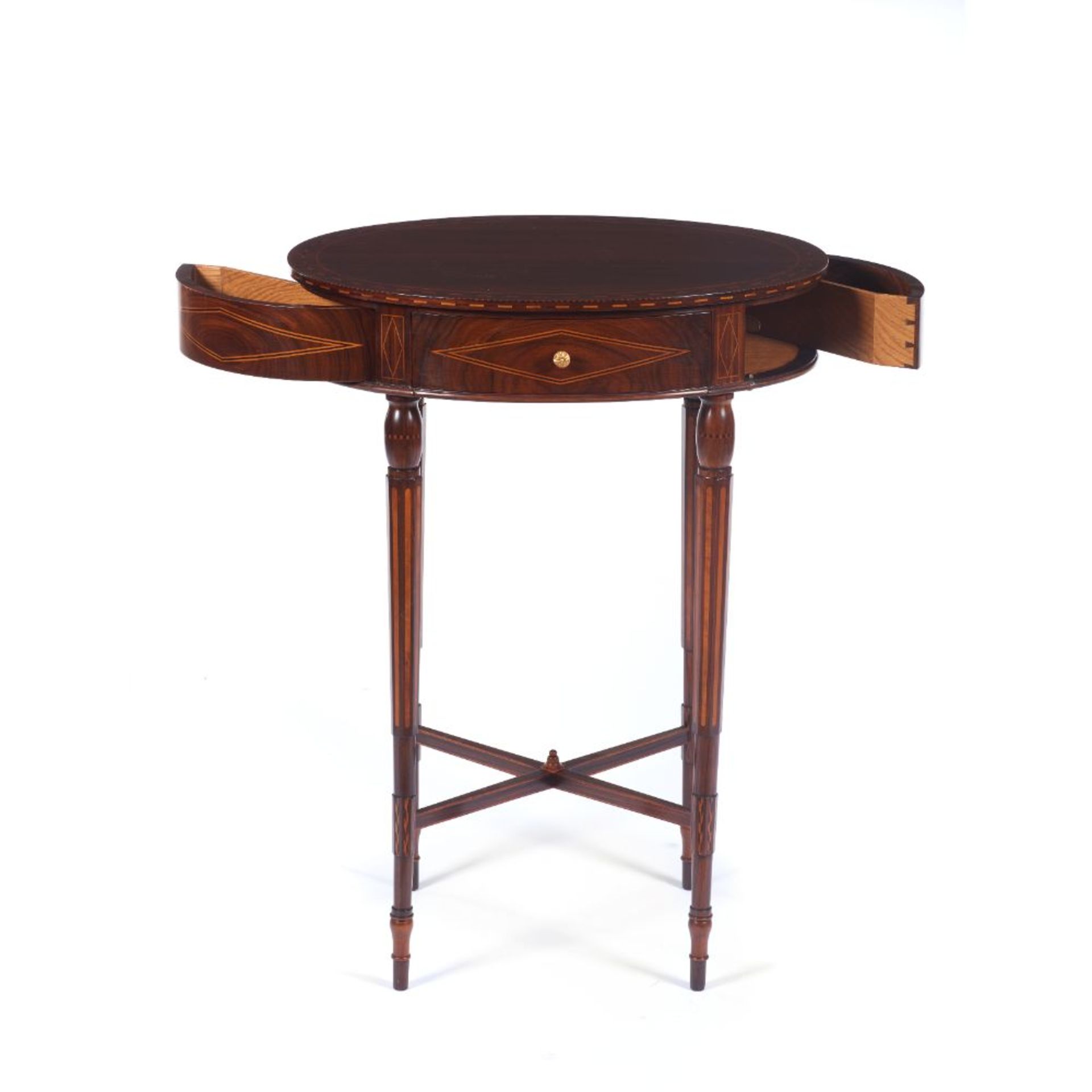 An oval D.Maria style table, Rosewood of rosewood and satinwood marquetry decoration, Three - Image 2 of 3