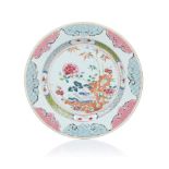 A plate, Chinese export porcelain, Polychrome decoration of central flowering garden view, Yongzheng