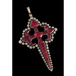 A "Cross of Saint James" pendant, Silver, Set with almandine garnets and colourless topazes, 19th