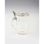 A mug, Faceted glass, Silver cover, 19th / 20th century, Cover numbered 5125, unmarked, (signs of