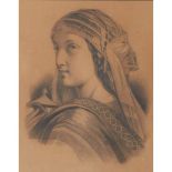 A female bust, Charcoal drawing on paper, Europe, 19th / 20th century, 41x31 cm