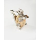 A squirrel, Silver 925/000 sculpture, Engraved decoration, Hardstone body with tiger's eye carved