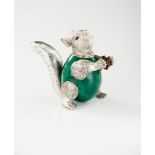 A squirrel, Silver 925/000 sculpture, Engraved decoration, Malachite body with tiger's eye carved