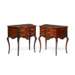 A pair of Louis XV style small size commodes, Rosewood of marquetry decoration, Yellow metal