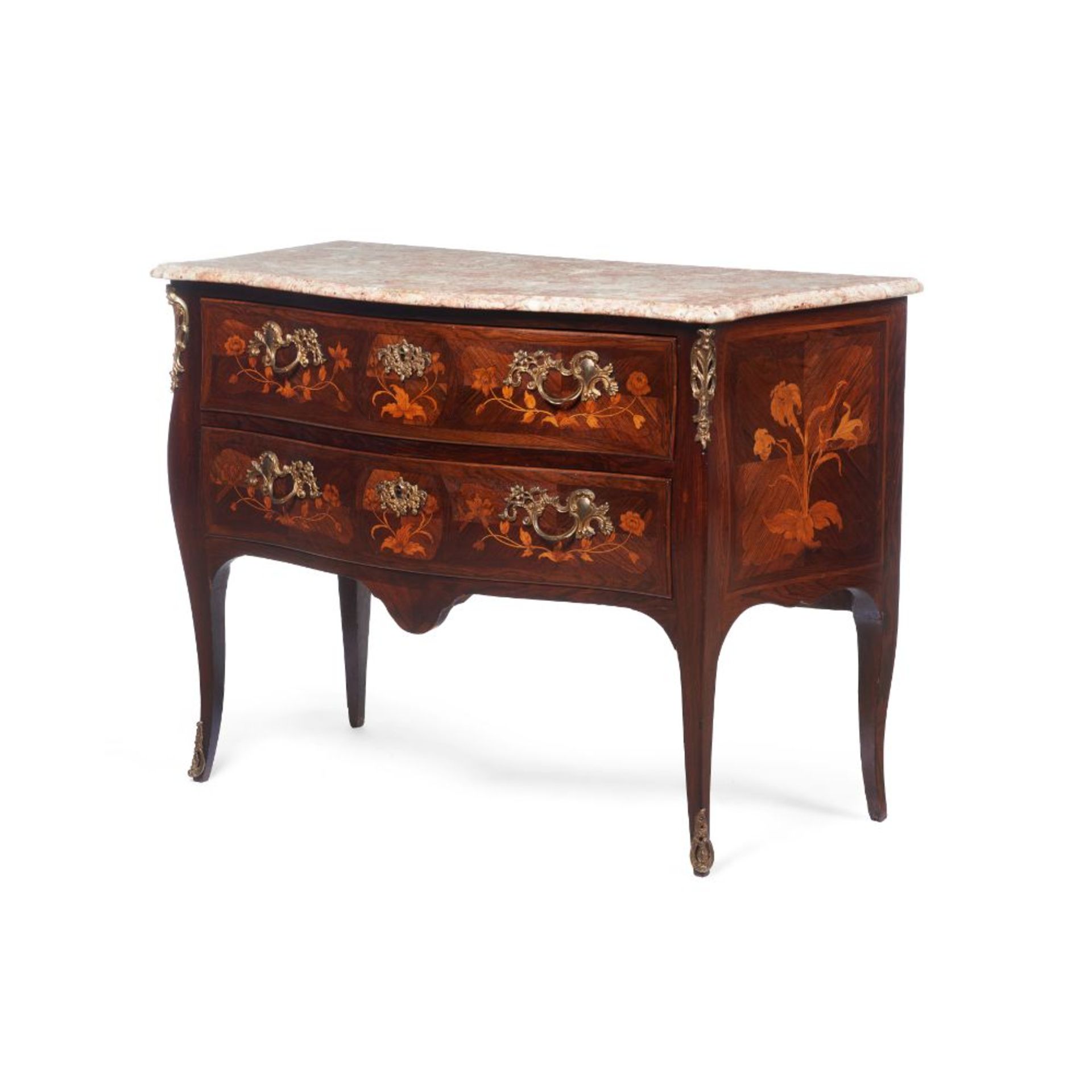 A D.José/D. Maria chest of drawers, Rosewood veneered of rosewood and other woods floral marquetry