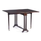 An English style drop-leaf table, Rosewood, Two drop leaves rectangular top of yellow metal