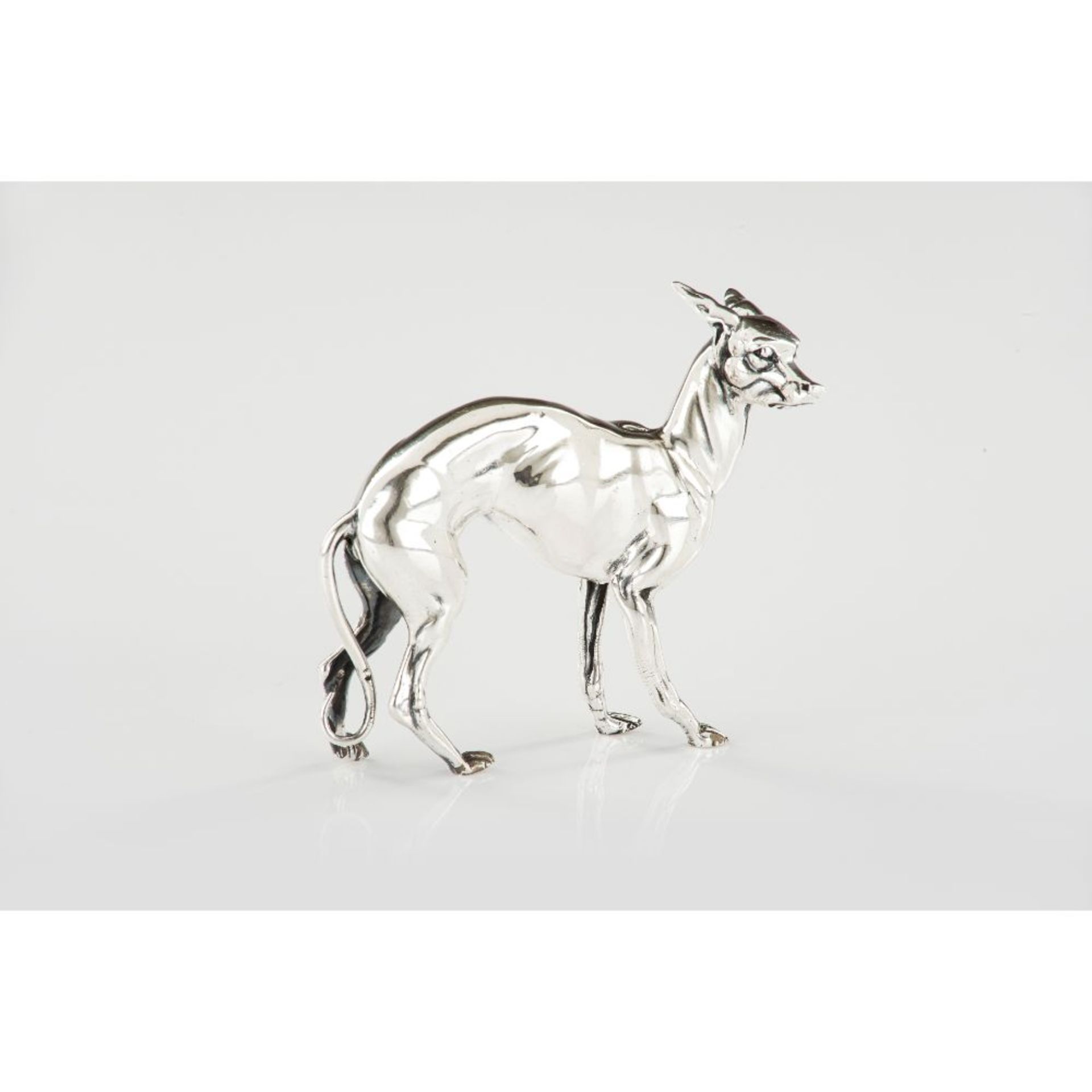 A dog, Silver sculpture, 19th century, Unmarked, Lisbon recognition mark only (1887), (signs of