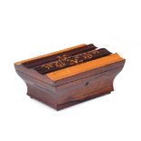 A Charles X work box, Rosewood, Citronnier wood foliage marquetry decoration, Inner mirror and