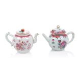 Two teapots and covers, Chinese export porcelain, Polychrome floral "Famille Rose" enamelled