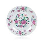 A large scalloped plate, Chinese export porcelain, Polychrome floral "Famille Rose" enamelled