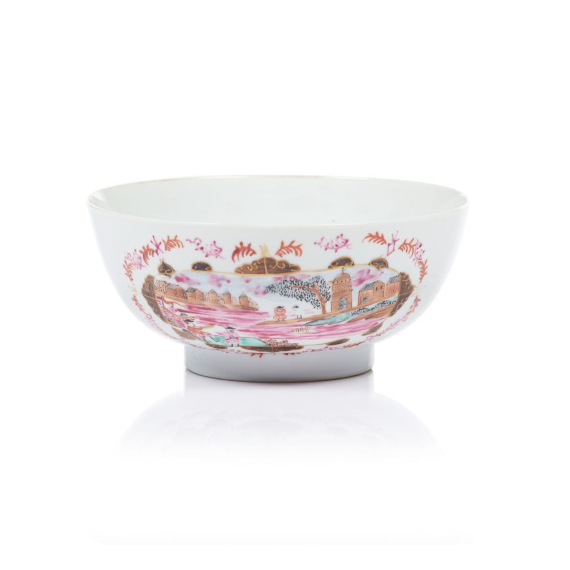 A bowl, Chinese export porcelain, Meissen style polychrome "Famille Rose" enamelled decoration of
