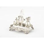 A writing set, Silver 833/000, Comprising of 2 glass inkwells, quill holder and bell, Oporto assay-