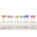 A set of twenty one Baccarat "Bogota" coloured drinking glasses, Crystal, Green, yellow, blue,