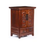 A small cabinet, Nanmu wood, Carved decoration, two doors, two drawers and yellow metal hardware,