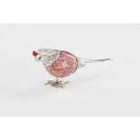 A bird, Silver 925/000 sculpture, Engraved decoration, Hardstone and Mediterranean coral body,