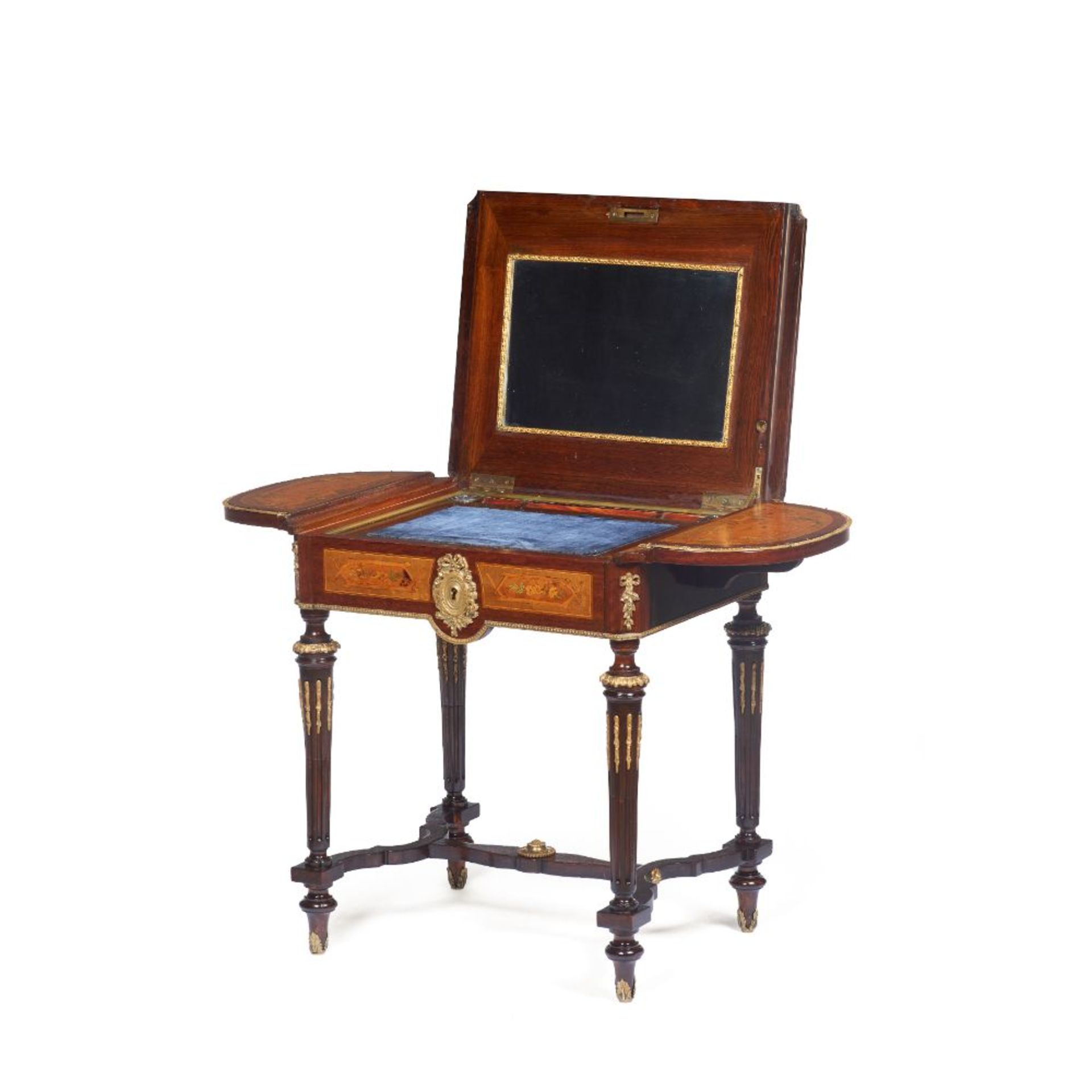 A drop leaf child's desk table, Rosewood and other woods, Rosewood, boxwood and other natural and - Image 3 of 3