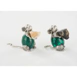 Rats, Two silver 925/000 sculptures, Engraved decoration, Malachite bodies and applied agate