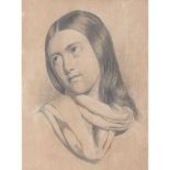 Portuguese School, 19th century, Portrait of a girl, Charcoal drawing on paper40x30,5 cm