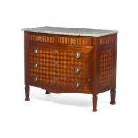 A Louis XVI style commode, Jacaranda, satinwood, rosewood and other woods veneered, Parquetry