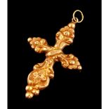 A cross shaped pendant, Gold, Engraved and reliefs decoration, 19th century, Unmarked, (signs of