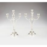 A pair of Art Deco four branch candelabra, Silver 833/000, Ribbed decoration, Oporto hallmark (