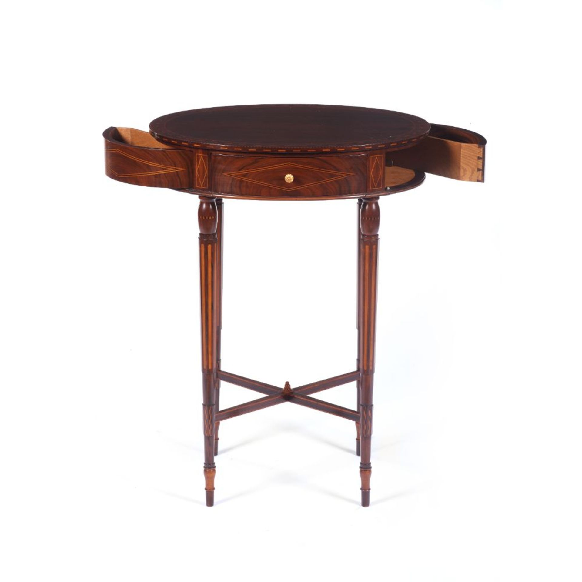 An oval D.Maria style table, Rosewood of rosewood and satinwood marquetry decoration, Three - Image 2 of 3