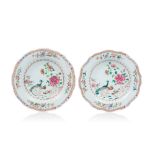 A pair of scalloped deep plates, Chinese export porcelain, Polychrome "Famille Rose" enamelled