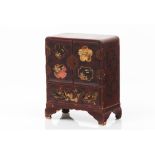 A small two-door cabinet, Lacquered and painted wood, Two short and three long drawers, Japan, Meiji