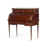 A Louis XVI style roll top secretaire, Four inner drawers and leather lined sliding top, Upper