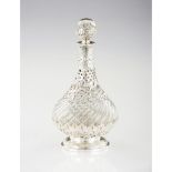 A bottle, Spiralled glass, Applied silver 950/000 element, France, 19th / 20th century, Assay