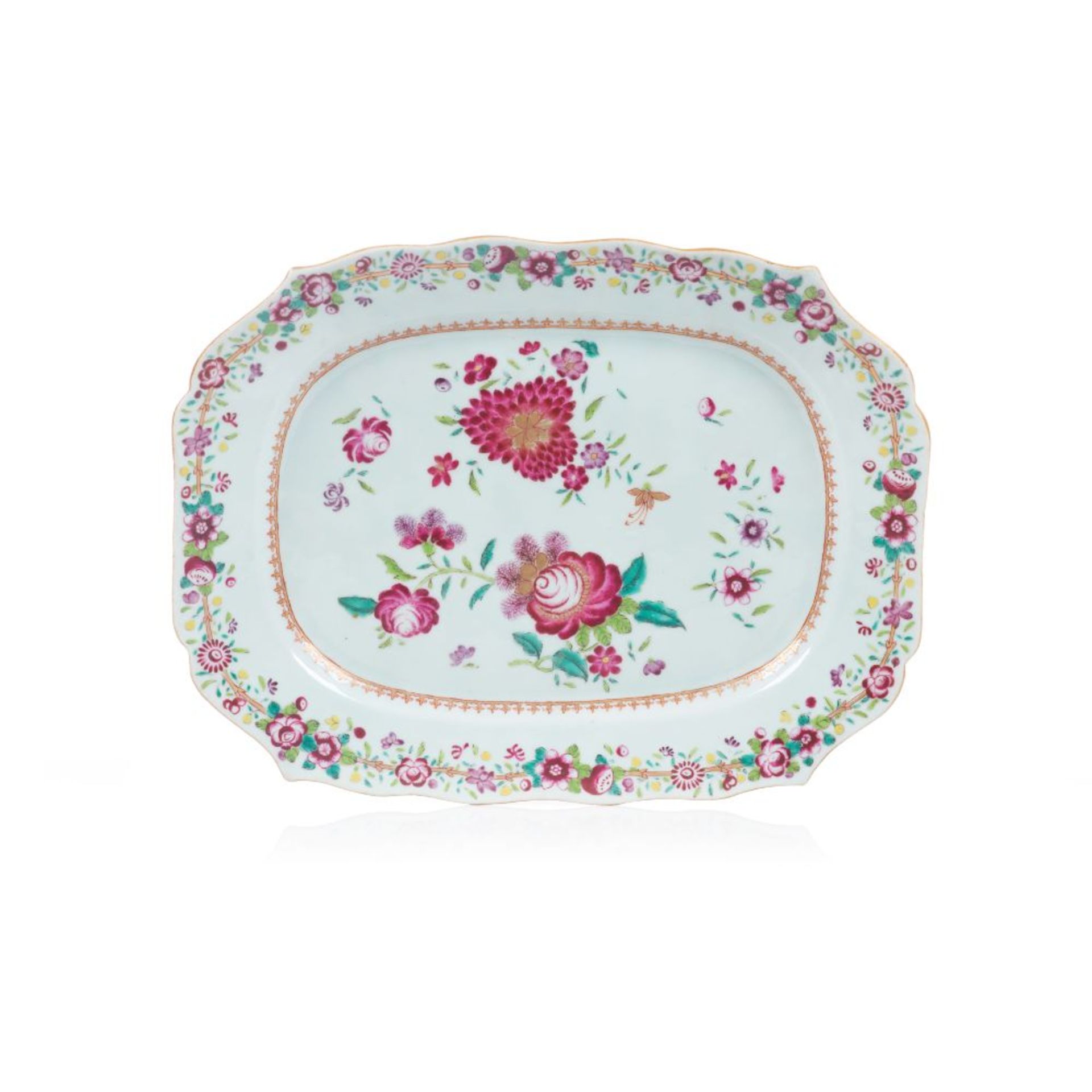 A scalloped serving platter, Chinese export porcelain, Polychrome floral decoration, Qianlong