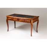 A Louis XVI style bureau plat, Mahogany, With two drawers, Leather top, Brass mounts, France, late