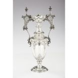 A neogothic style vase, Silver, Neogothic decoration with Cross of Christ, arches and armorial