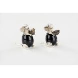 Rats, Two silver 925/000 sculptures, Engraved decoration, Onyx bodies and applied agate druses,