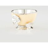 A bowl, Ostrich egg body, Silver 925/000 interior and applied leaf shaped elements , Lisbon hallmark