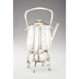 A kettle and burner, Silvered metal, Ribbed and engraved decoration, England, 19th century,