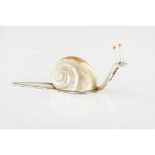 A LUIZ FERREIRA snail, Silver 833/000 sculpture, Engraved decoration, Applied seashell and