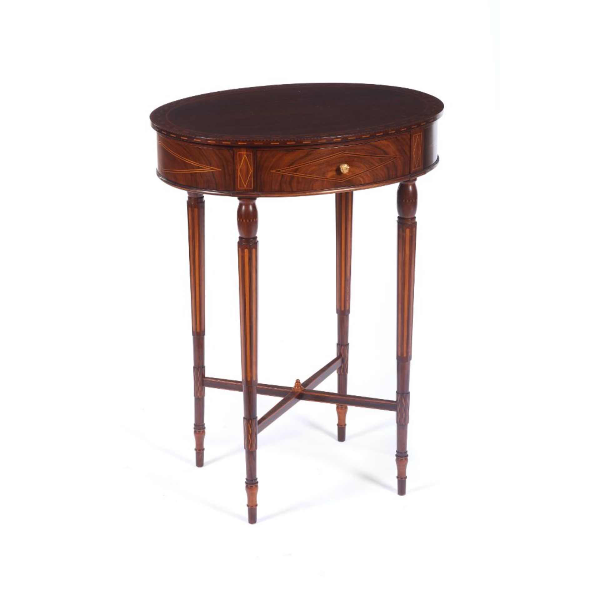 An oval D.Maria style table, Rosewood of rosewood and satinwood marquetry decoration, Three