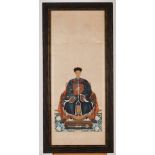 Chinese school, 19th / 20th century, A pair of ancestors figures, Paintings on paper, (minor