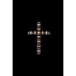 A pendant cross, Gold and silver, Set with natural pearls and rose cut diamonds, 19th / 20th