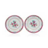 A pair of plates, Chinese export porcelain, Polychrome floral decoration, Qianlong reign (1736-