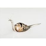 A snail, Silver 833/000 sculpture, Engraved decoration, Applied shell, Oporto hallmark (1938-