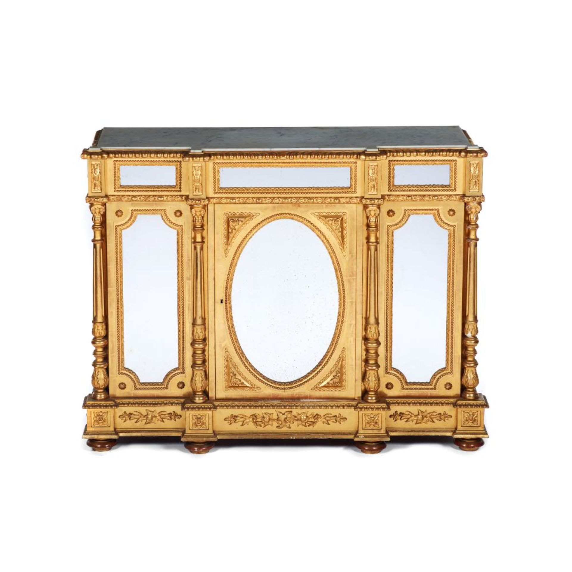A Napoleon III cabinet, Carved and gilt wood and gesso, Mirrored structure, doors, frontal and - Image 2 of 2