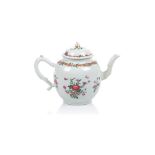 A teapot and cover, Chinese export porcelain, Polychrome floral "Famille Rose" enamelled decoration,