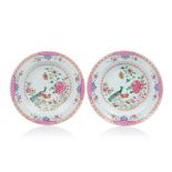 A pair of deep plates, Chinese export porcelain, Polychrome "Famille Rose" enamelled decoration of