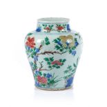 A Wucai vase, Chinese porcelain, Baluster shaped of short neck, Blue underglaze and "Famille